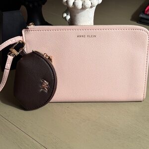 Anne Klein Blush Pink and Dark Brown Clutch Set